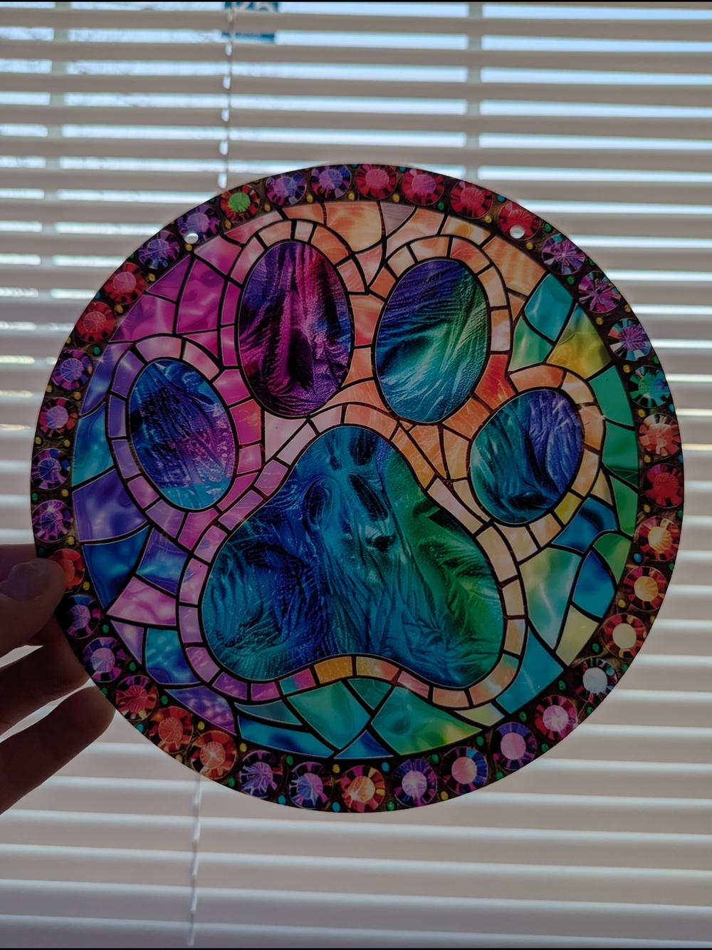 Rainbow Paw Print Acrylic Stained Glass Sun Catcher